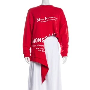 Monse Deconstructed Distressed International Asymmetric Sweatshirt Red Small